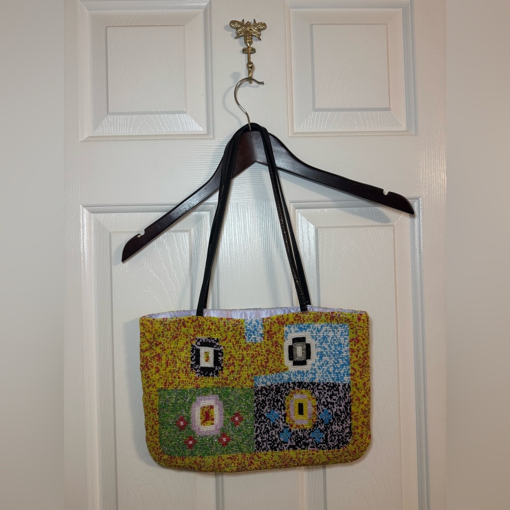Y&S Handbags Original Beaded Shoulder Bag Yellow Green Black